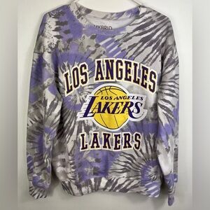 LA Los Angeles Lakers NBA Purple Gray Tie-Dye Sweatshirt Lrg Hybrid Apparel